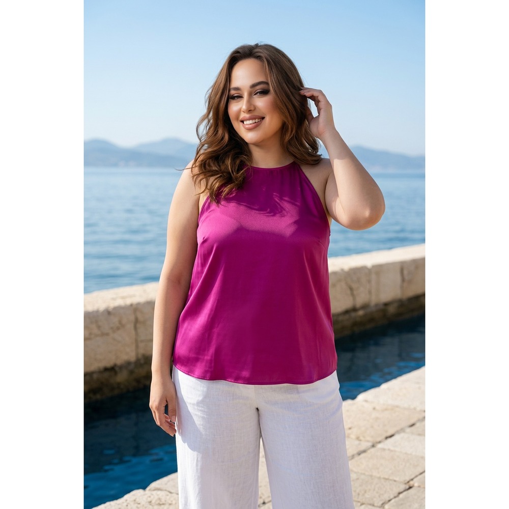 Lane Bryant High Neck Satin Tank Top Magenta Going Out Cocktail Plus Size 16 NWT